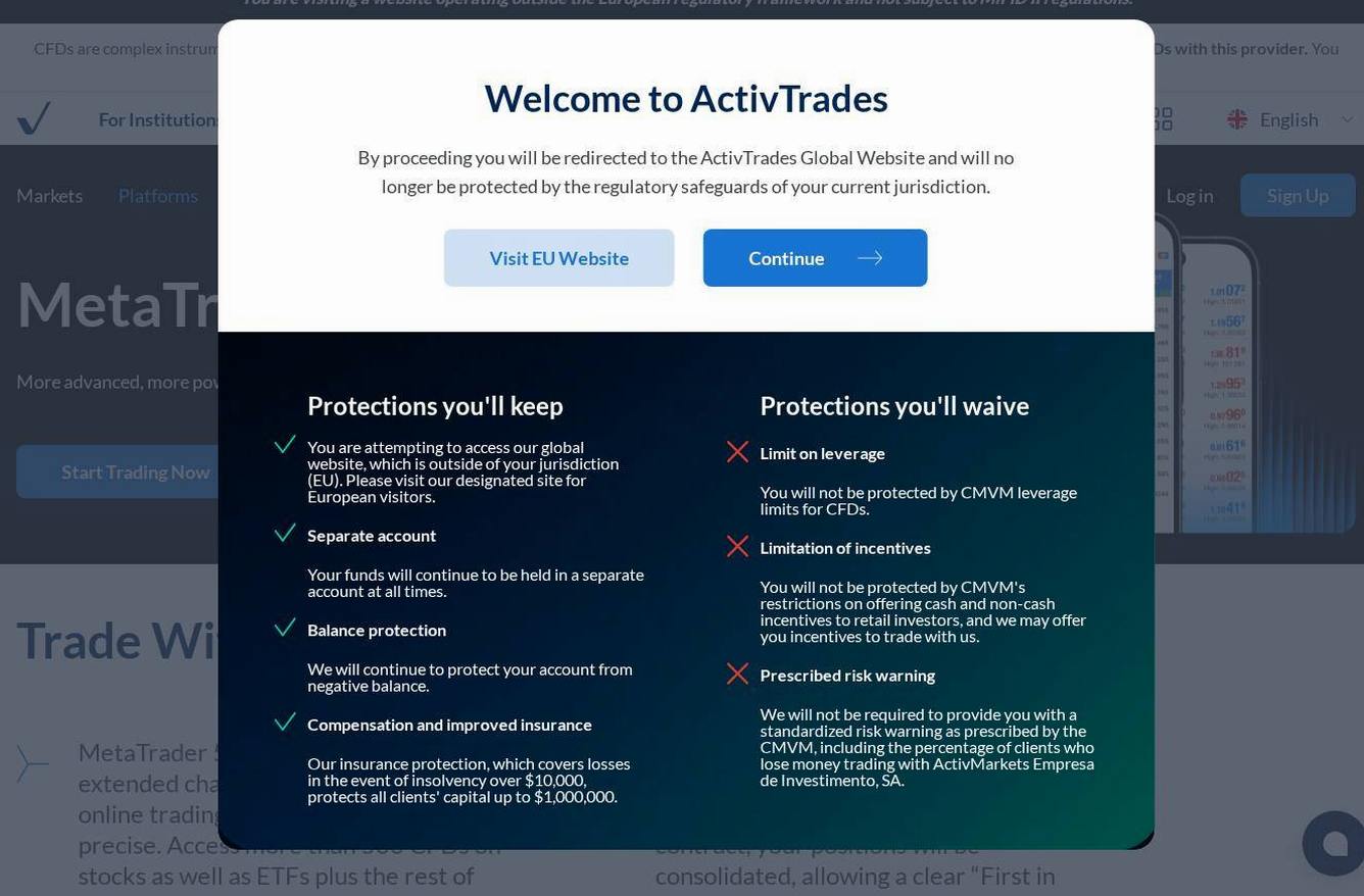 The platform page on the ActivTrades website