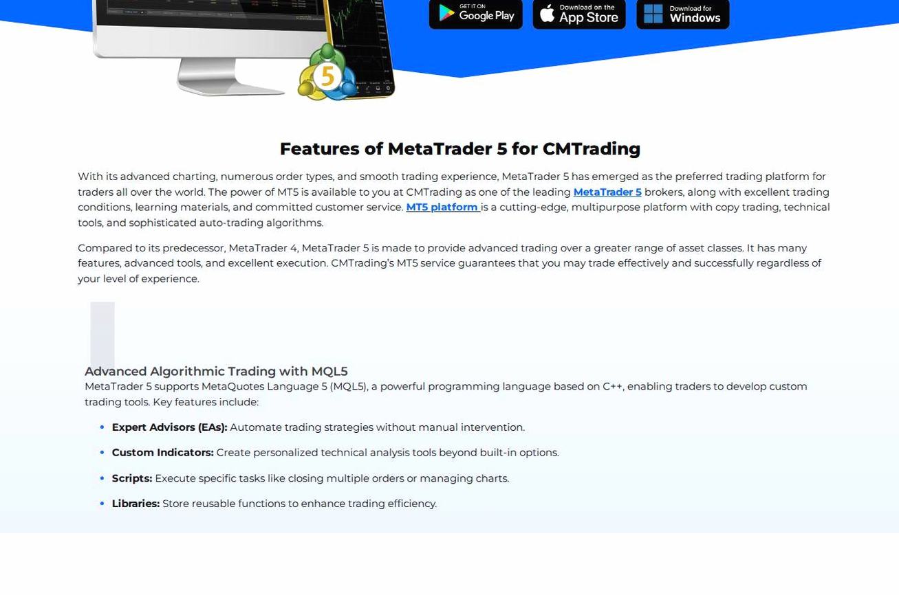 The platform page on the CMTrading website