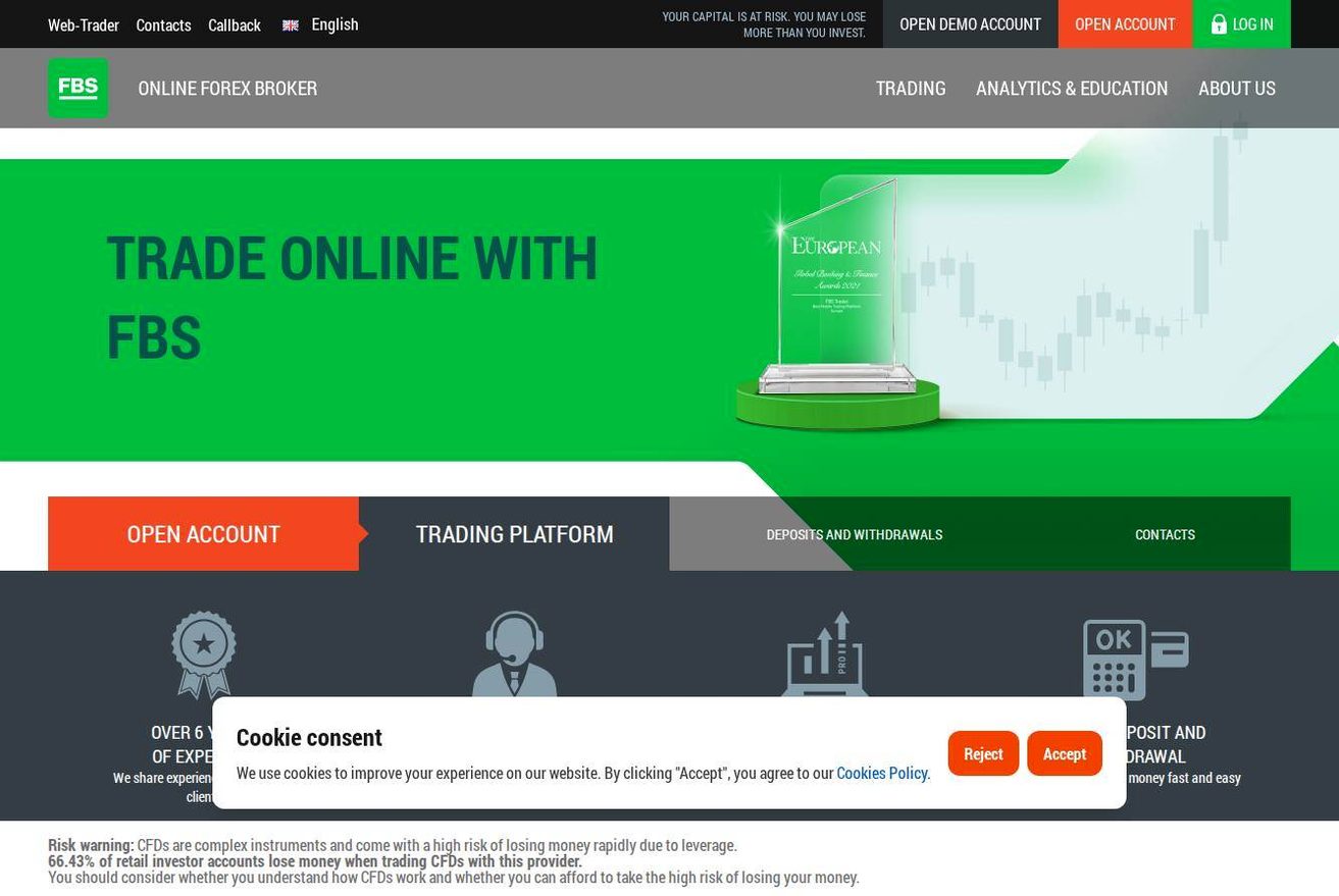 Screenshot of the FBS website