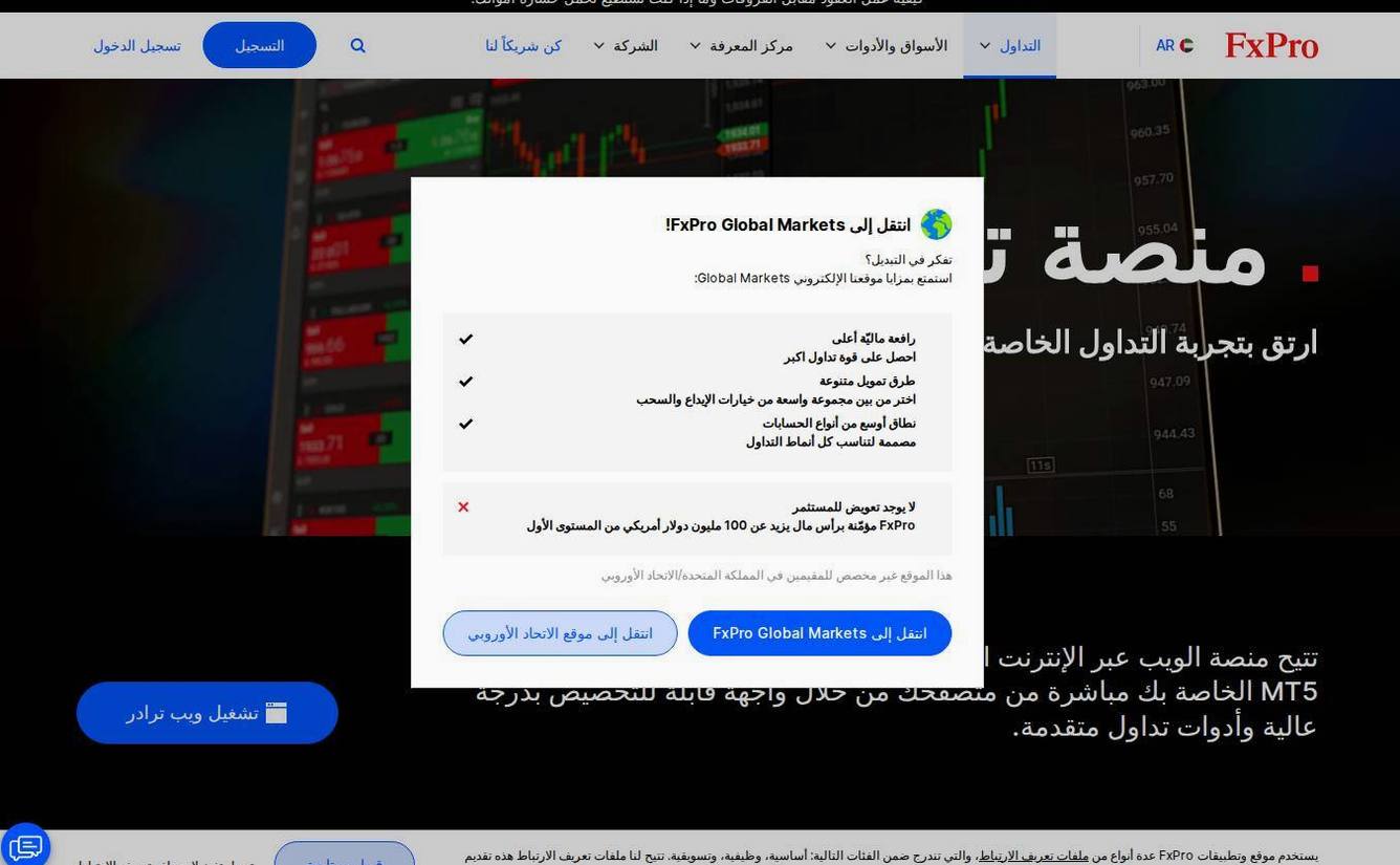 The platform page on the FxPro website