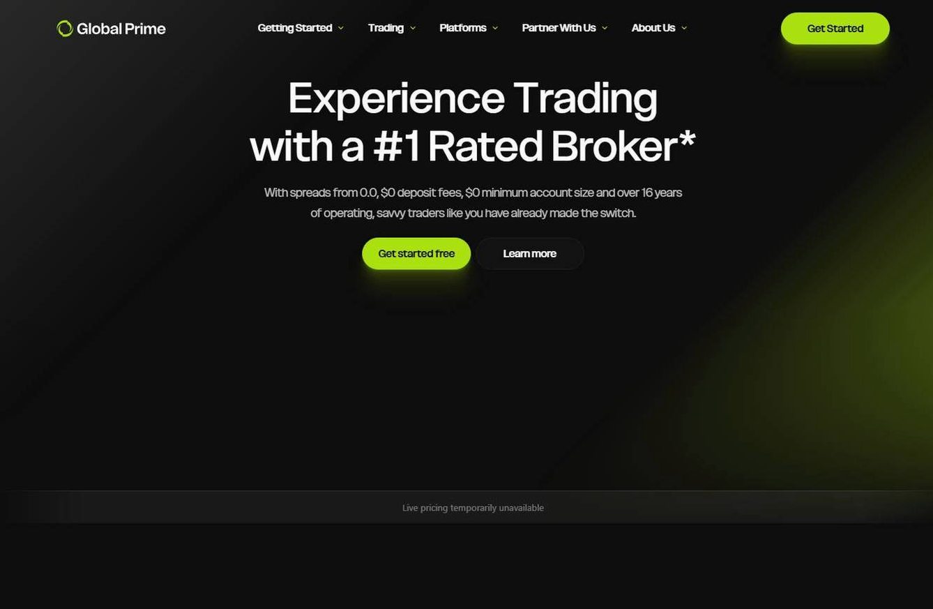 Screenshot of the Global Prime website