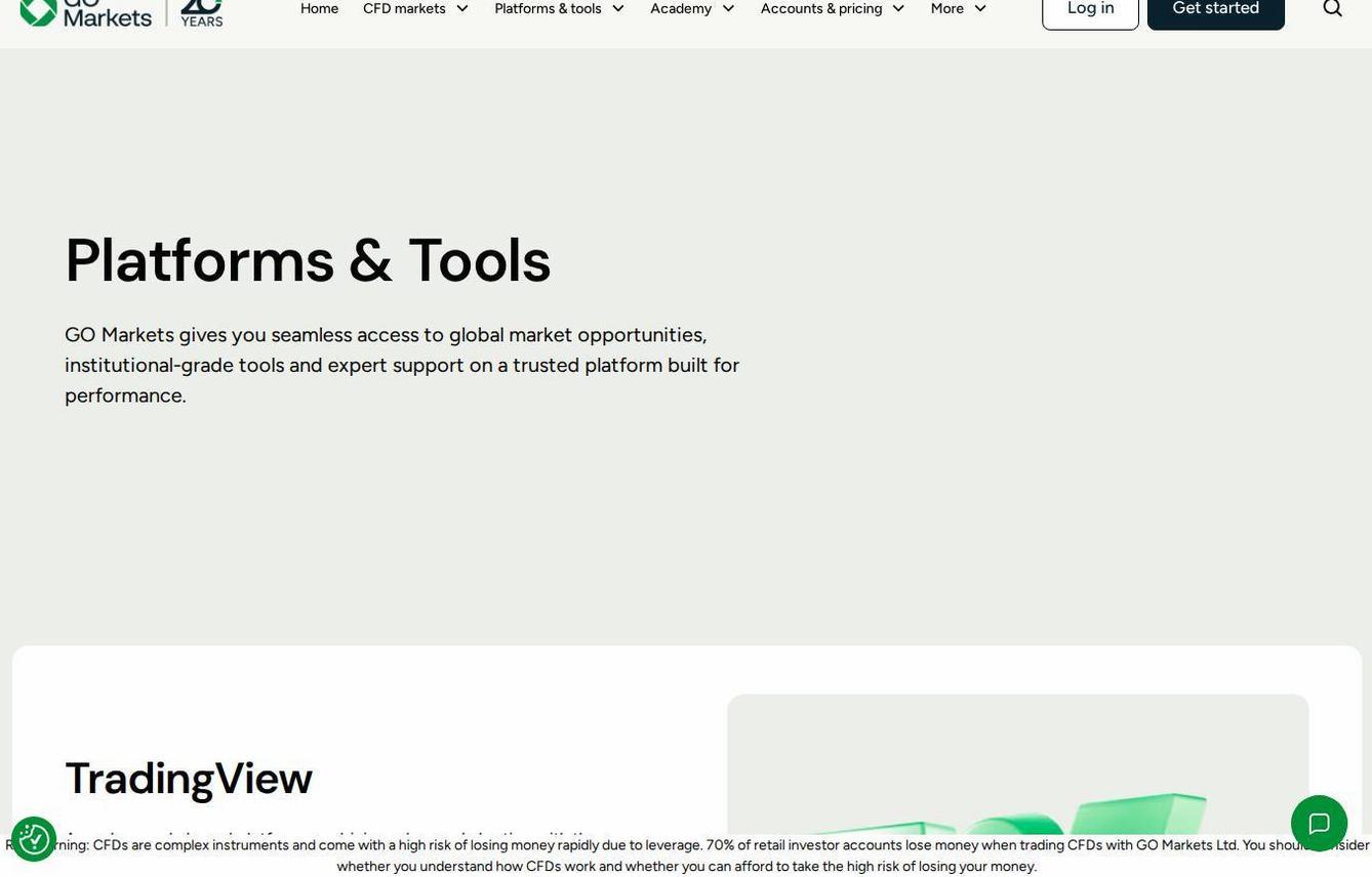 The platform page on the GO Markets website