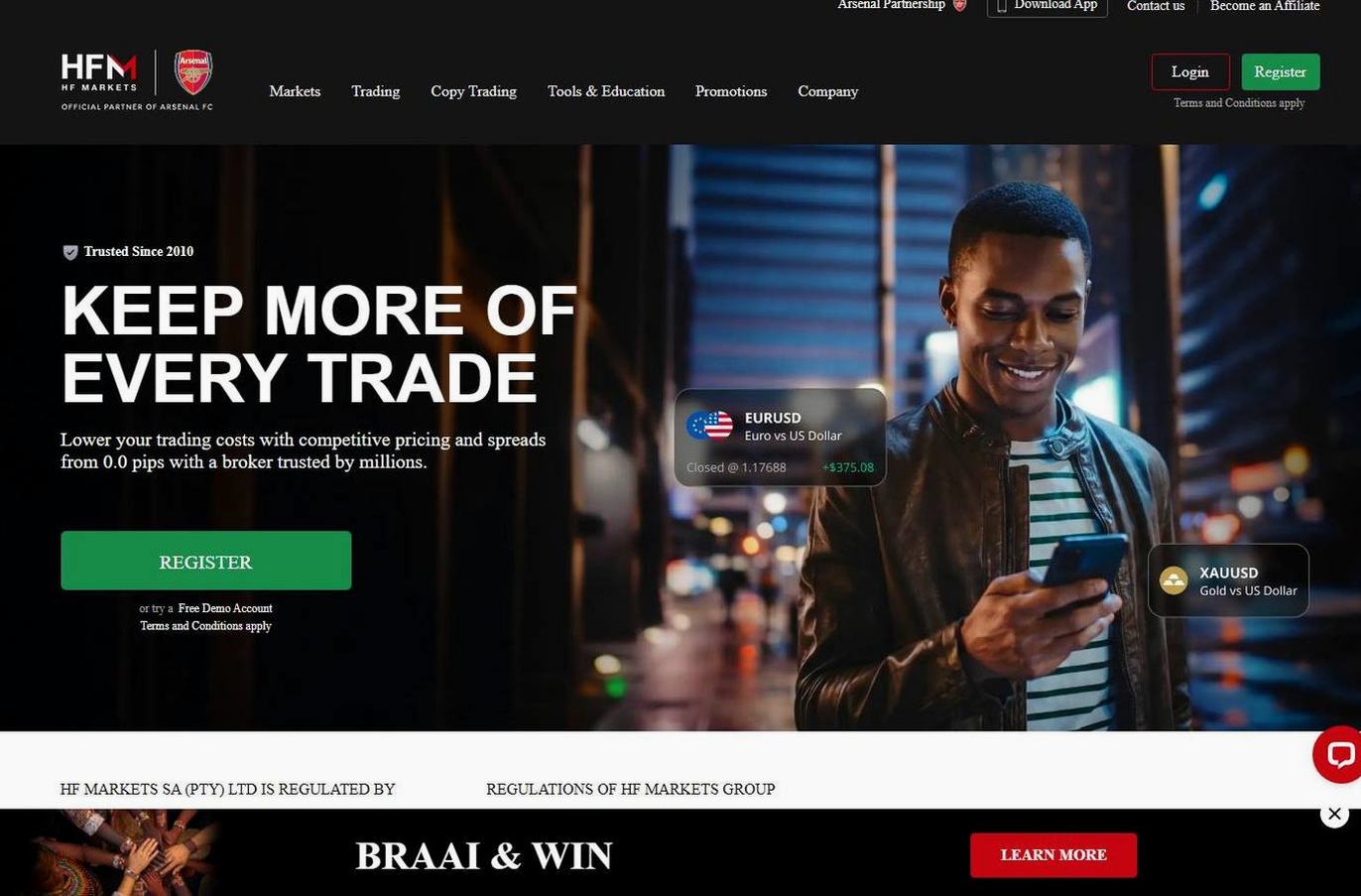 Screenshot of the HFM website