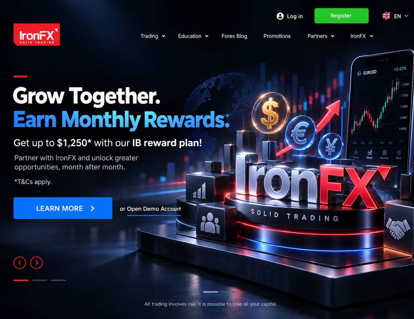 Screenshot of the IronFX website