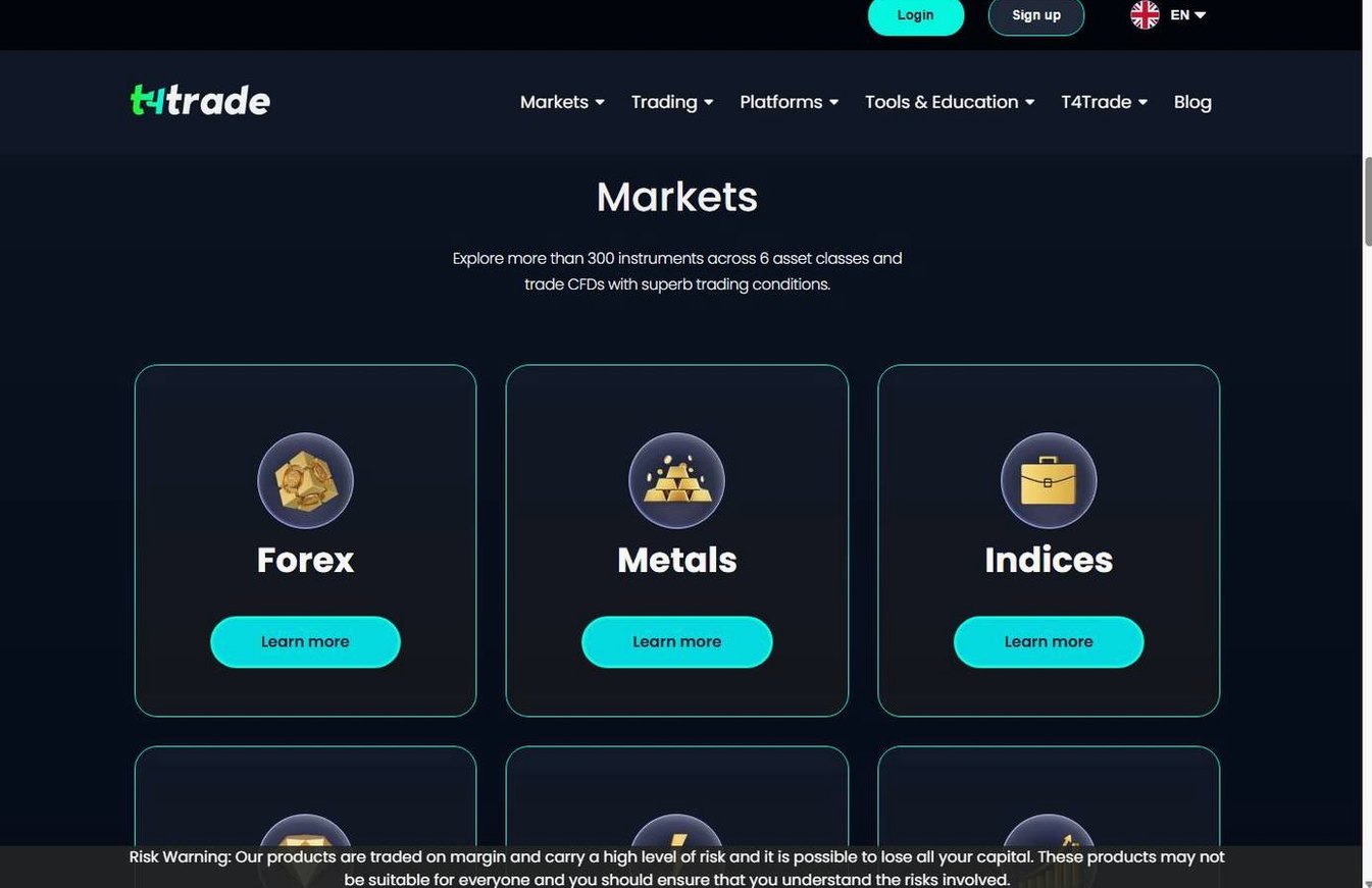 Screenshot of the T4Trade website