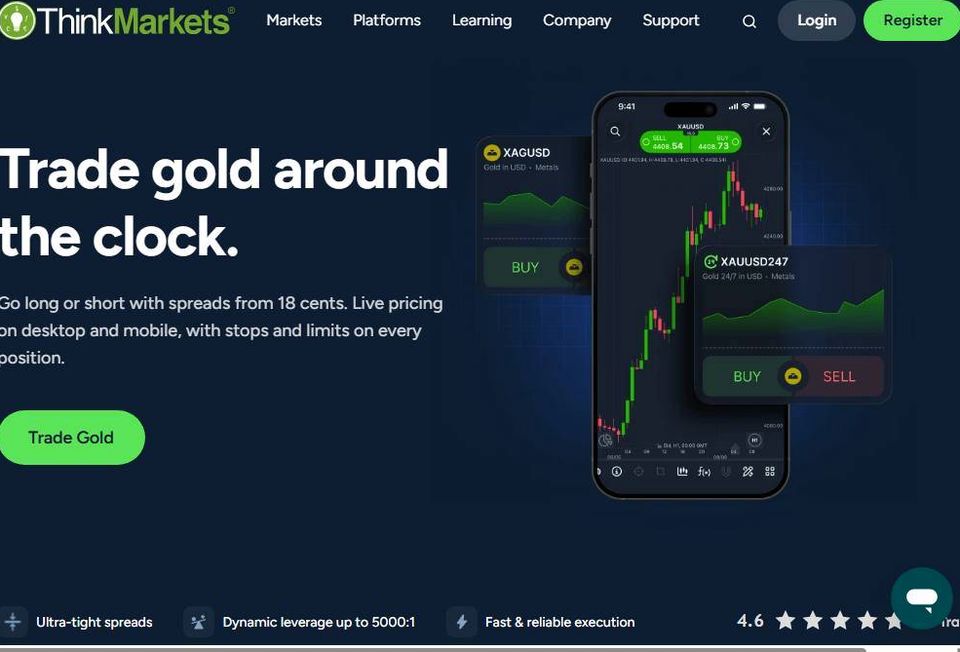 Screenshot of the ThinkMarkets website