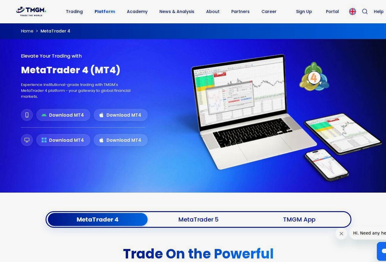 The platform page on the TMGM website