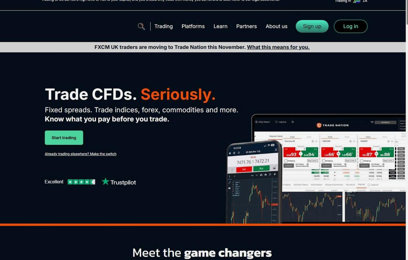 Screenshot of the Trade Nation website