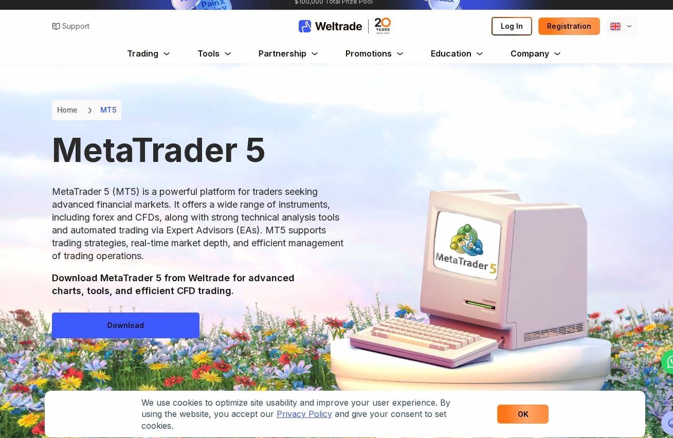 The platform page on the Weltrade website