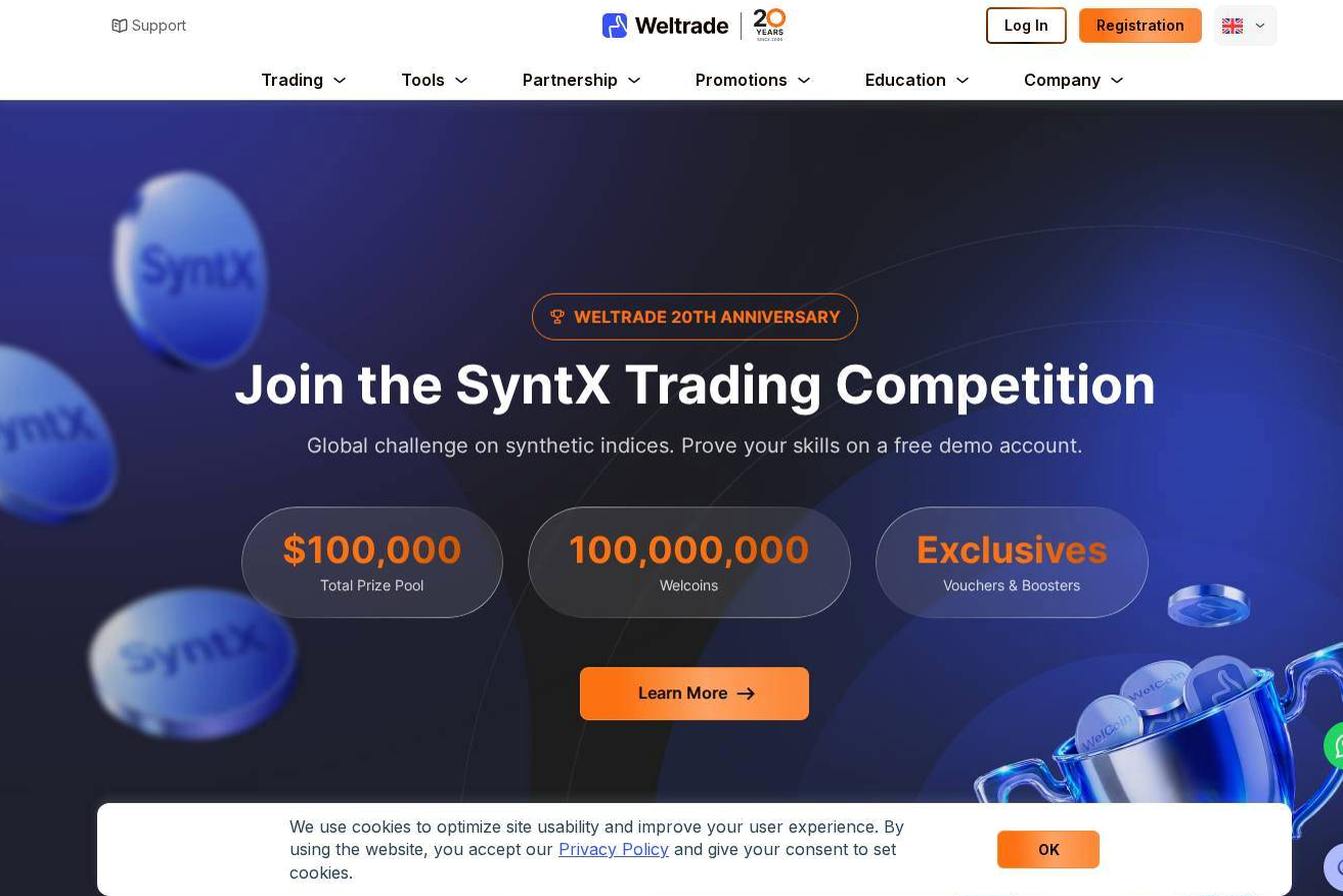 Screenshot of the Weltrade website
