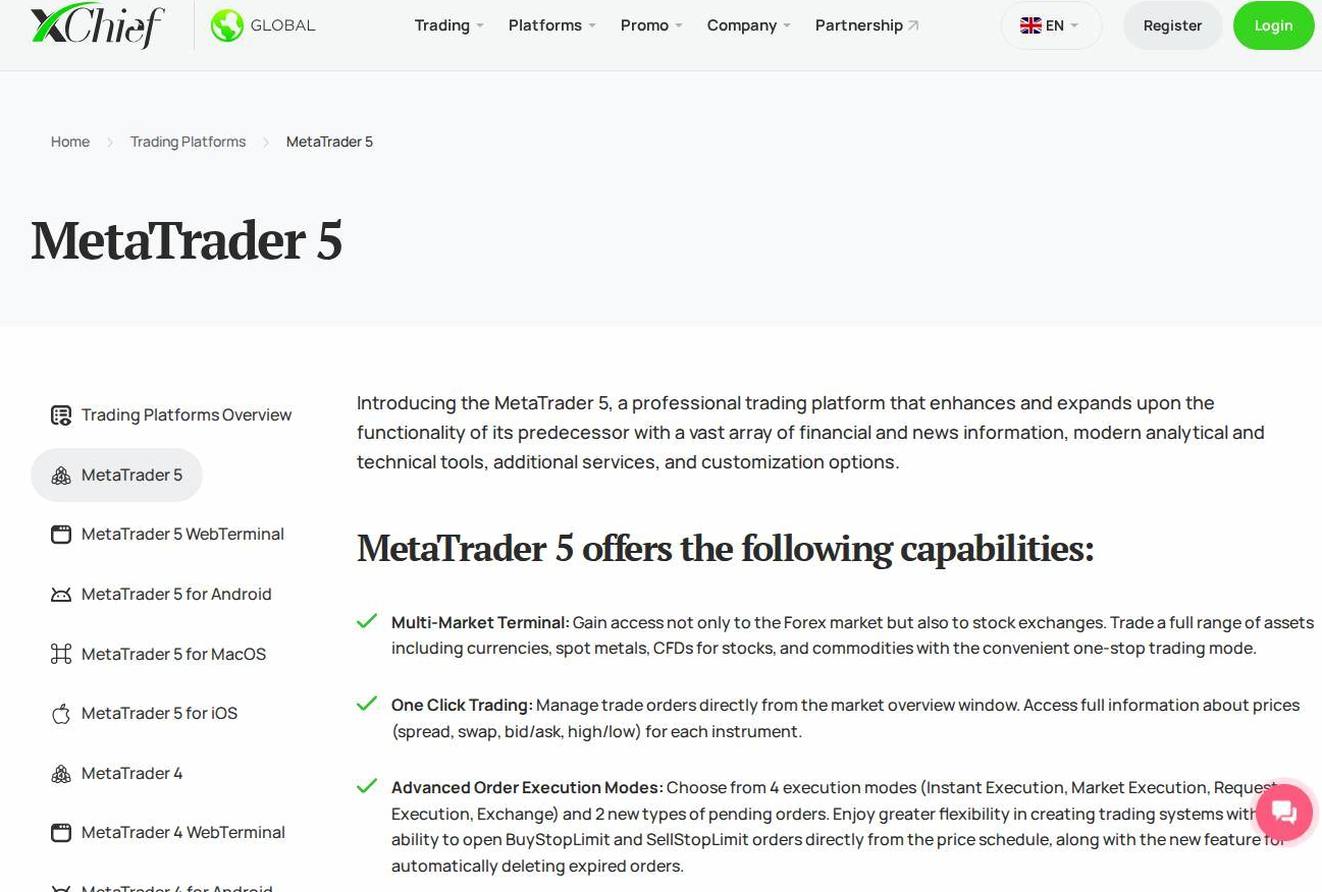 The platform page on the XChief website