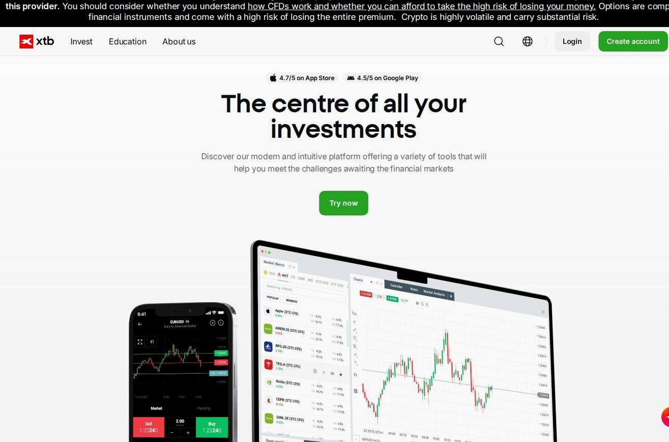 The platform page on the XTB website